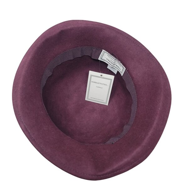 Soprattutto Wool Cloche Hat Purple Black Velvet Band Flower Tassel Italy Flapper - Picture 8 of 9